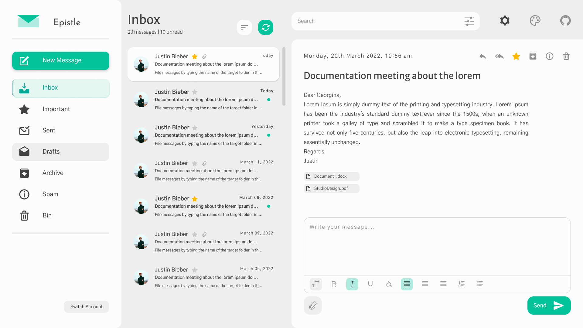 Screenshot of project: Epistle