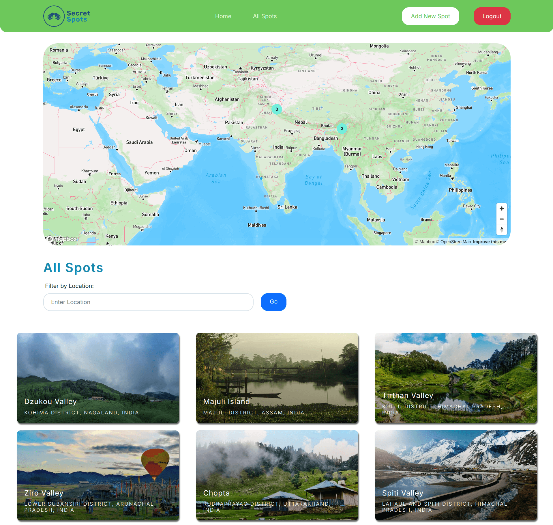 Screenshot of project: Secret Spots