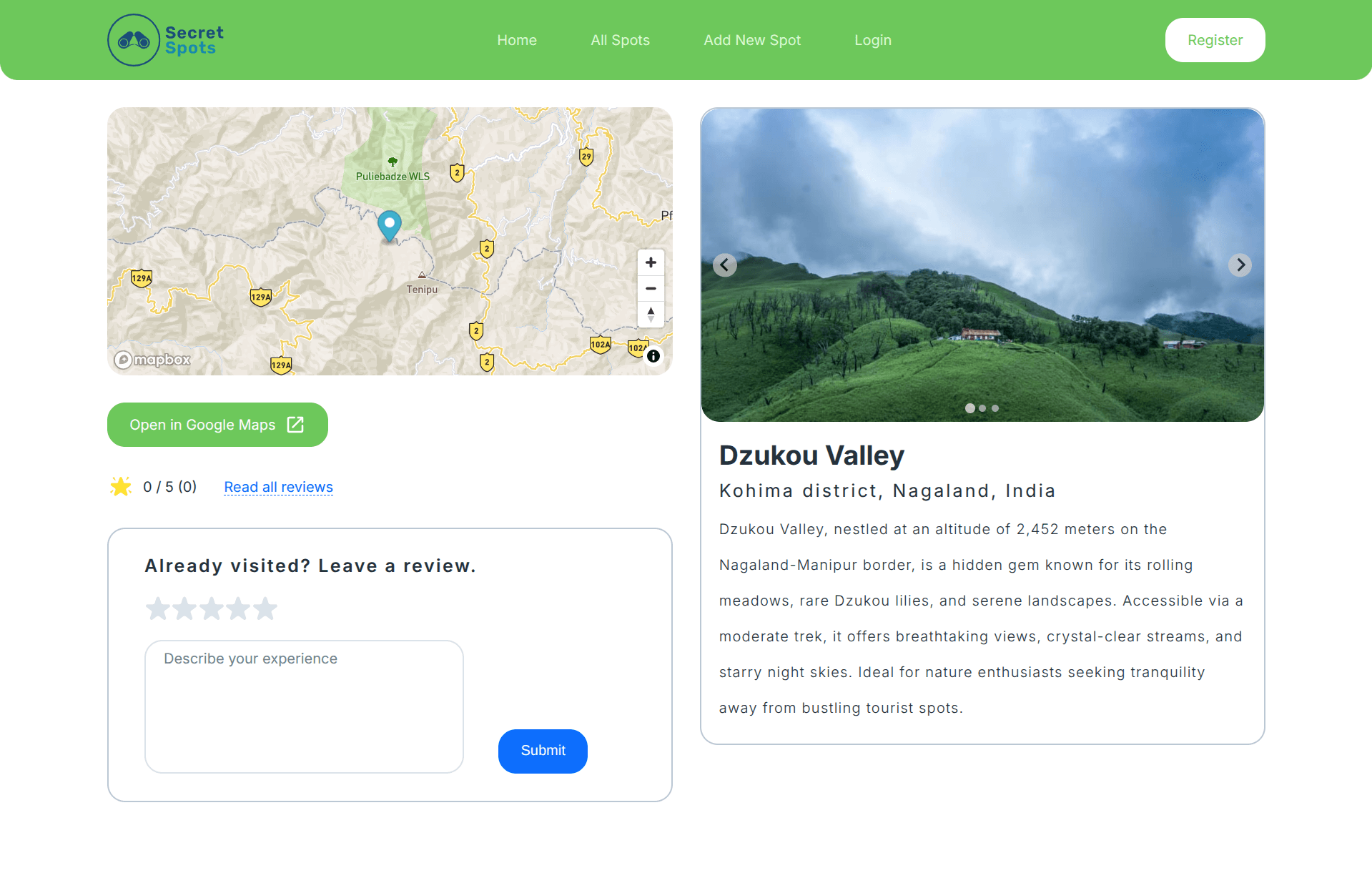 Screenshot of project: Secret Spots
